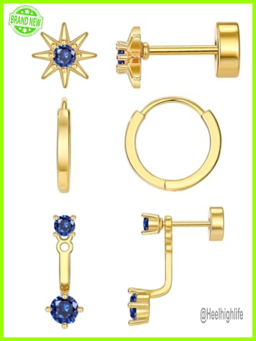 Flat Back Stud Hoop Earrings Set 18K Gold Plated Surgical Steel